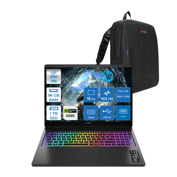 Hp Omen Max 16-AH0005NT Intel Core Ultra 9 275HX 96GB Ddr5 1tb SSD 24GB Nvıdıa RTX5090 16 Inç Full Hd+ 165Hz 3ms IPS Freedos Siyah OB92QNEAF21 + Zetta Çanta - Image 1