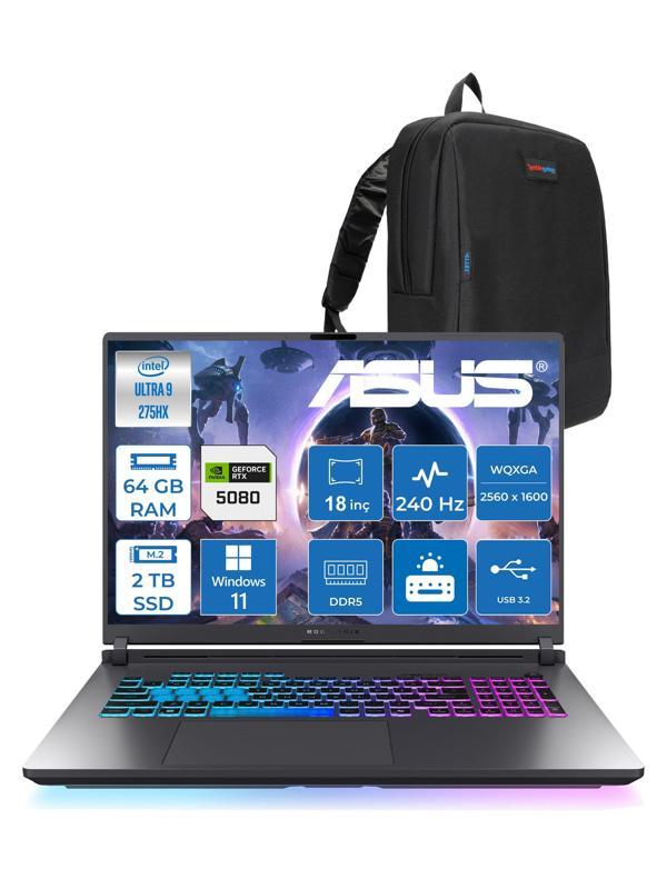 Asus Rog Strix G18 G815LW-S9129 Ultra 9 275HX Aı 64GB GB 2tb SSD 16GB/RTX5080 Gddr7 175W 18" 2.5k Wqxga 240Hz 3ms 500NITS Windows 11 Home Gaming Laptop WS9129H29+ZETTAÇANTA - Image 1