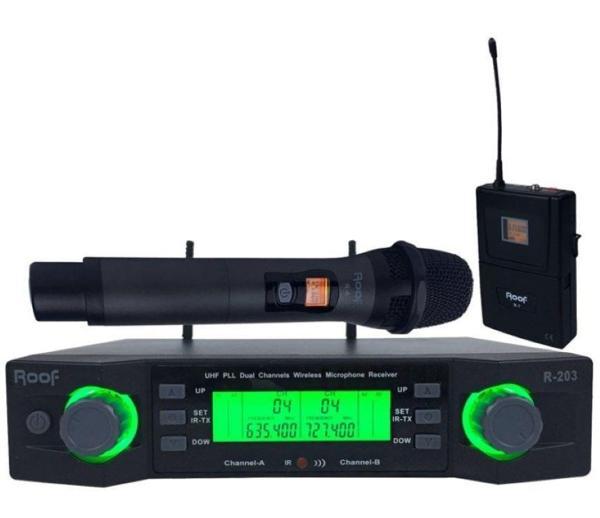 Roof R-203 1 El 1 Yaka 2 Kanal UHF Kablosuz Telsiz Mikrofon - Image 1