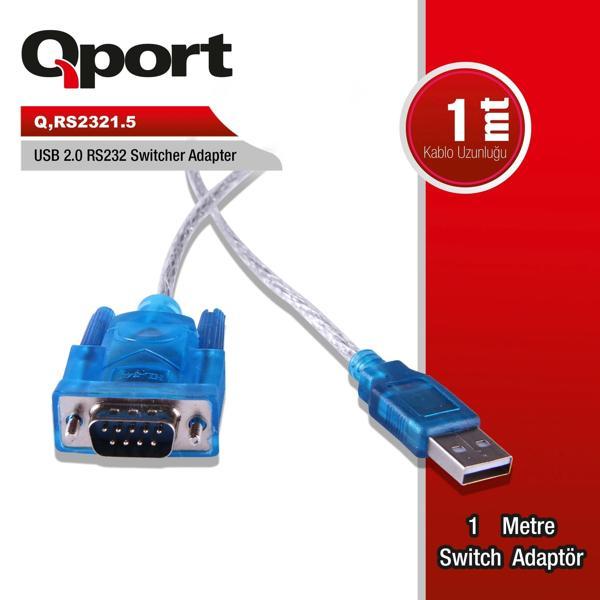 QPORT (Q-RS2321.5) USB2.0 TO RS232 CEVIRICI KABLO 1M - Image 1