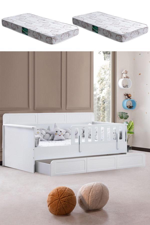 Yavrulu Karyola, Mira Yavrulu Montessori Karyola - Beyaz + 2 Adet Comfort Yatak - Image 1