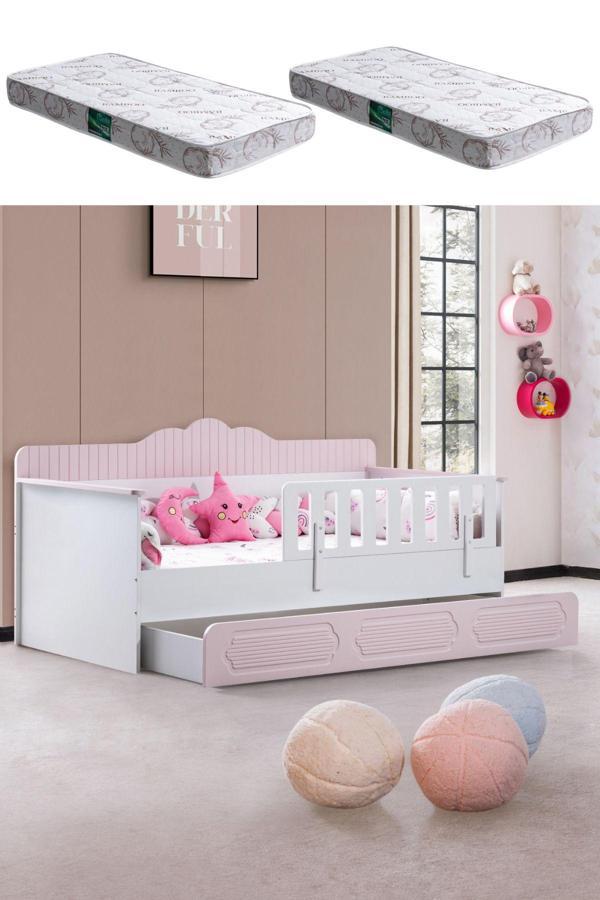 Yavrulu Karyola, Flower Yavrulu Montessori Karyola - Pembe + 2 Adet Comfort Yatak - Image 1