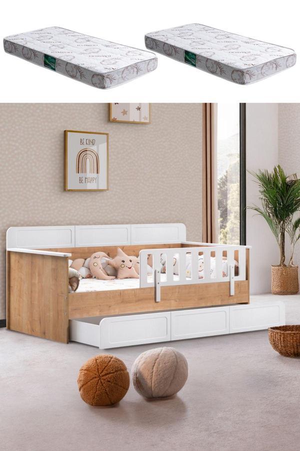 Yavrulu Karyola, Mira Yavrulu Montessori Karyola - Ceviz + 2 Adet Comfort Yatak - Image 1