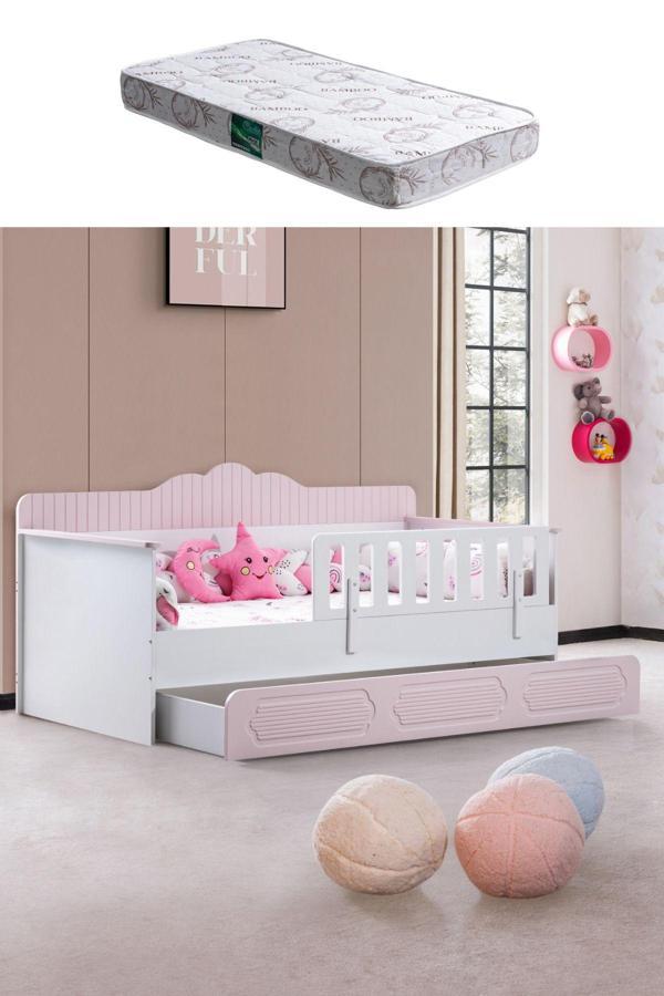 Yavrulu Karyola, Flower Yavrulu Montessori Karyola - Pembe + 1 Adet Comfort Yatak - Image 1