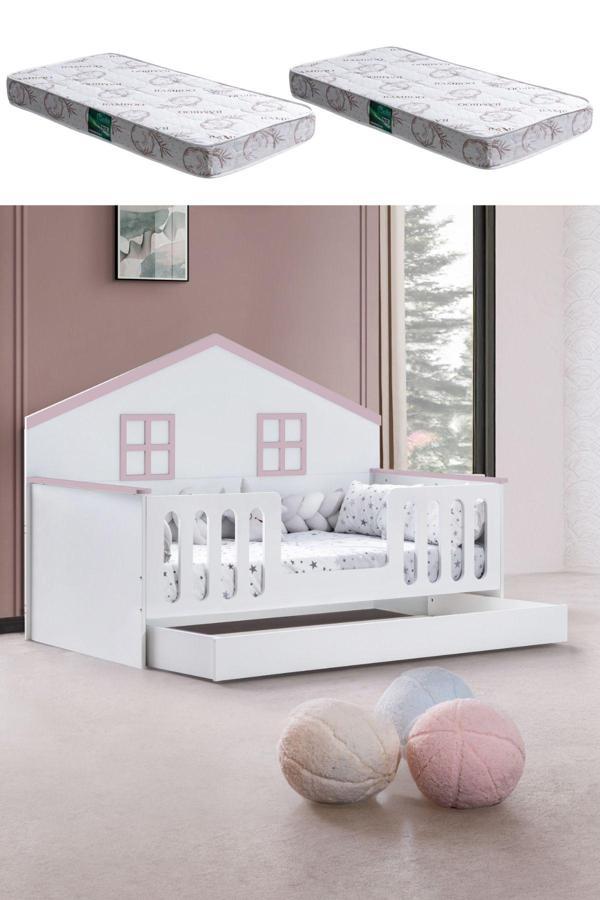 Yavrulu Karyola, Bello Yavrulu Montessori Yatak - Pembe + 2 Adet Comfort Yatak - Image 1