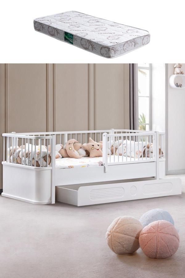 Yavrulu Karyola, Antalya Montessori Yavrulu Yatak - Beyaz + 1 Adet Comfort Yatak - Image 1
