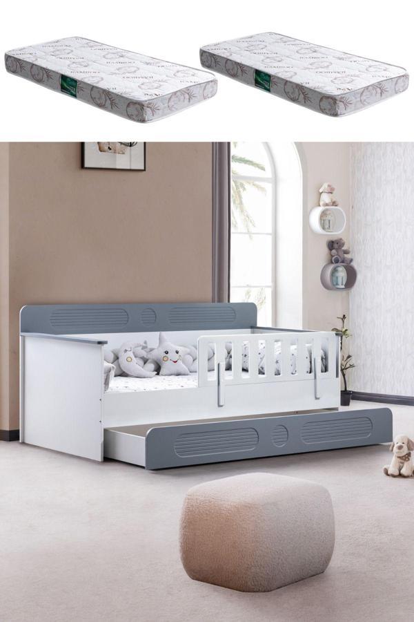 Yavrulu Karyola, Flora Yavrulu Montessori Karyola - Gri + 2 Adet Comfort Yatak - Image 1
