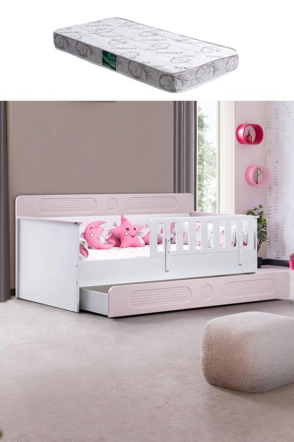 Yavrulu Karyola, Flora Yavrulu Montessori Karyola - Pembe + 1 Adet Comfort Yatak - Image 1