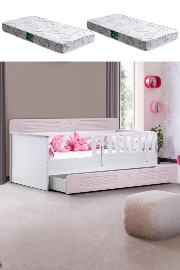 Yavrulu Karyola, Flora Yavrulu Montessori Karyola - Pembe + 2 Adet Comfort Yatak - Image 1