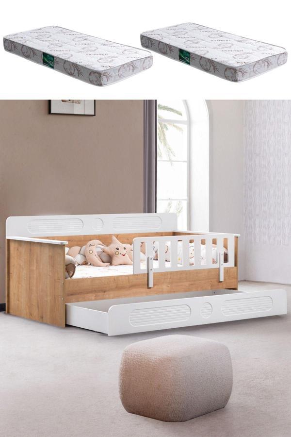 Yavrulu Karyola, Flora Yavrulu Montessori Karyola - Ceviz + 2 Adet Comfort Yatak - Image 1
