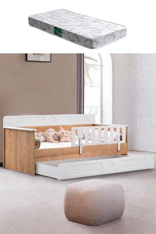 Yavrulu Karyola, Flora Yavrulu Montessori Karyola - Ceviz + 1 Adet Comfort Yatak - Image 1