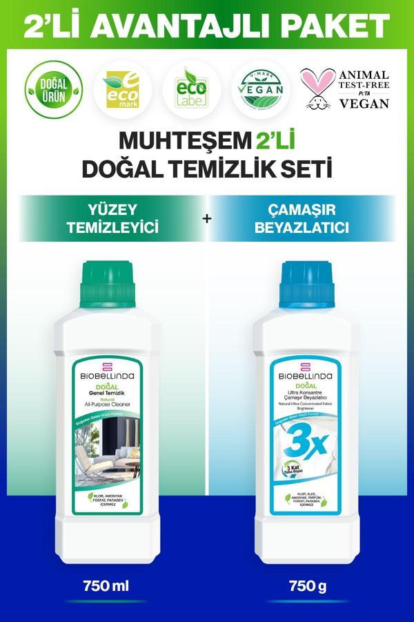 Biobellinda Doğal Genel Temizlik 750 Ml Ve Çamaşır Beyazlatıcı 3X 750Ml (2'Li Set) - Image 1