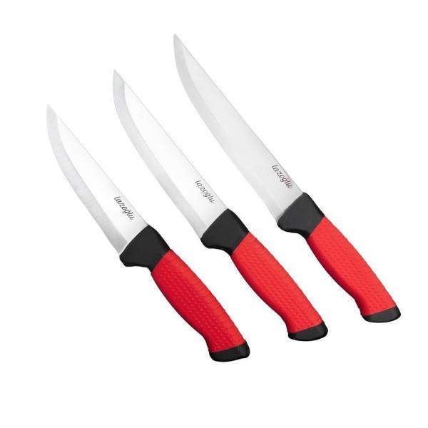 Mutfak Bıçağı - Lazoğlu - 3'lü Set - El Yapımı - Kesme - Doğrama - Silikon Saplı - Image 1