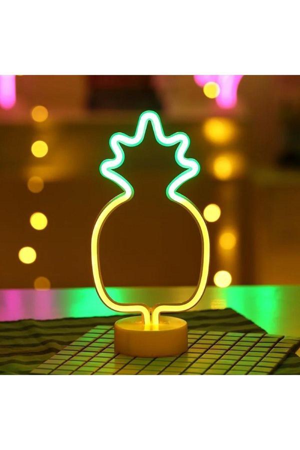 Büyük Boy Pilli Ananas Neon Çift Renkli Led Işıklı Masa Ve Gece Lambası Dekoratif Aydınlatma - Image 1