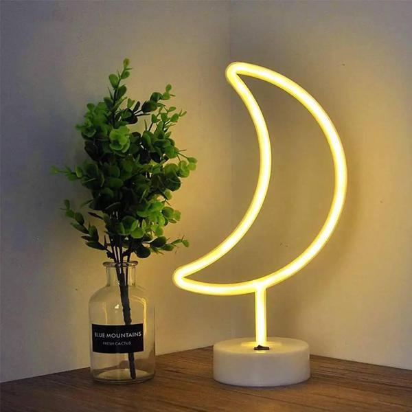 Büyük Boy Usb'li Yarım Ay Neon Led Işıklı Masa Ve Gece Lambası Hilal Dekoratif Aydınlatma - Image 1