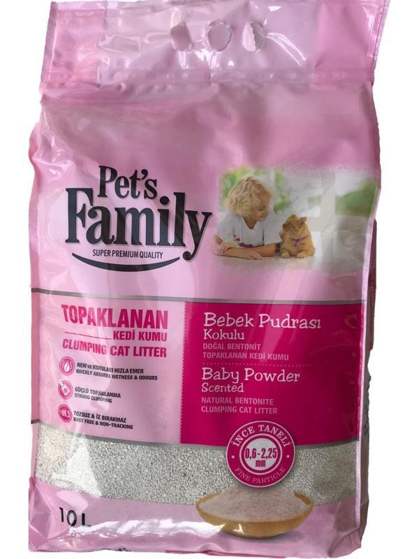 Pets Family Topaklanan Bebek Pudrası Kokulu Doğal Bentonit Ince Taneli Kedi Kumu 10 L - Image 1