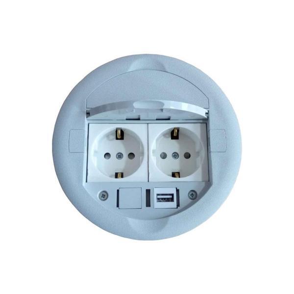 Masa Üstü Priz Kutusu Gömme Tip Gri + 2 Ad. Priz+1 Ad. USB Geçiş - Image 1