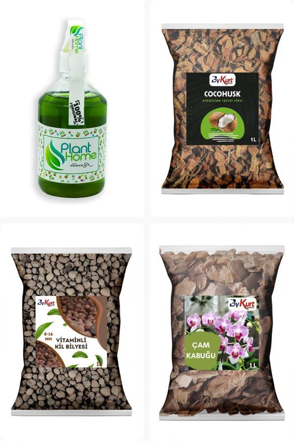 Planthome PowerMix Orkide Bakım Seti 4’lü - Çam Kabuğu - Kil Bilyesi - Coco Husk - Image 1