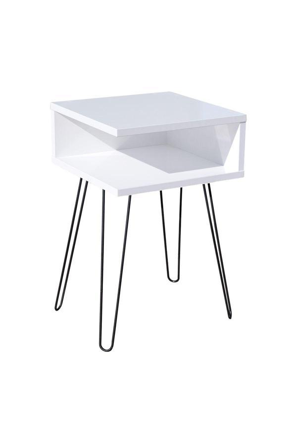 Emirhan Nalbur Metal Ayaklı Yan Sehpa (Köşe Sehpa) Beyaz - Image 1