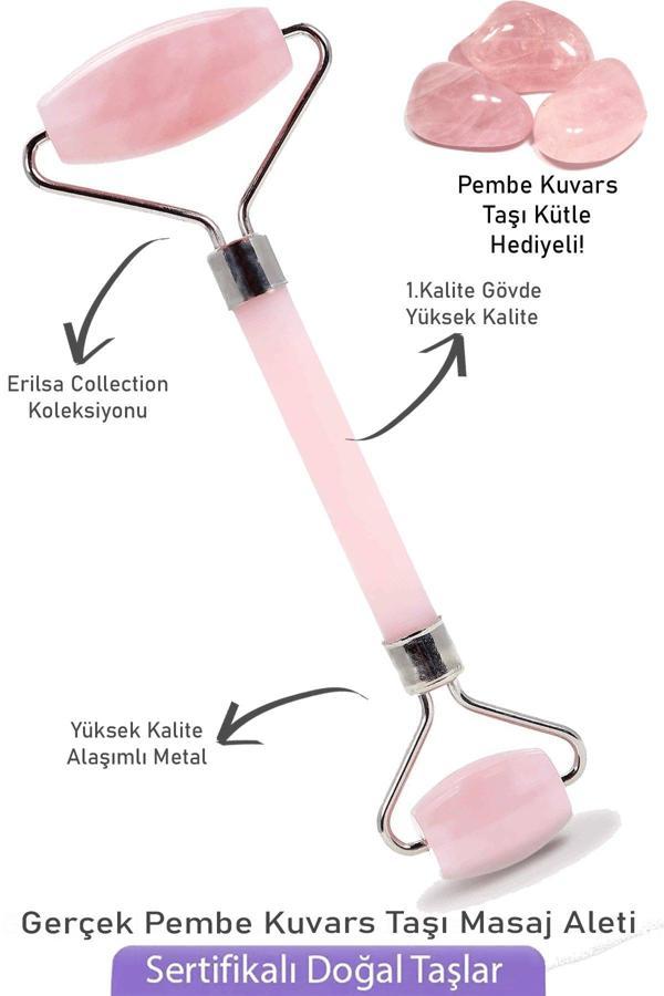 Sertifikalı Silver Pembe Kuvars Taşı Yüz Masaj Aleti - Kütle Hediyeli - Image 1