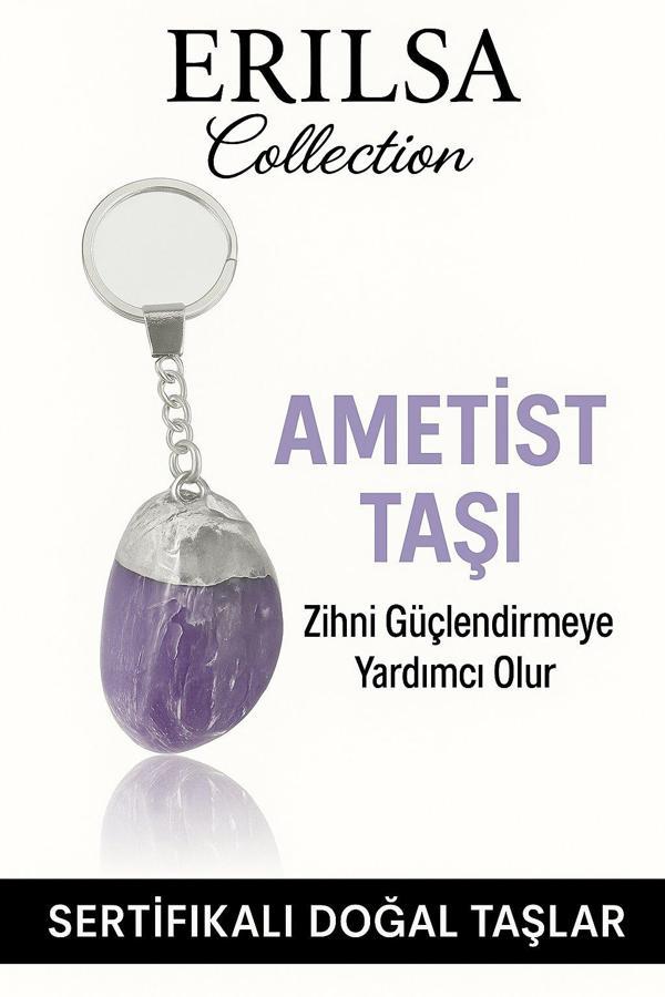 Sertifikalı Ametist Taşı Anahtarlık – Stres Azaltıcı ve Negatif Enerji Temizleyici Taş - Image 1
