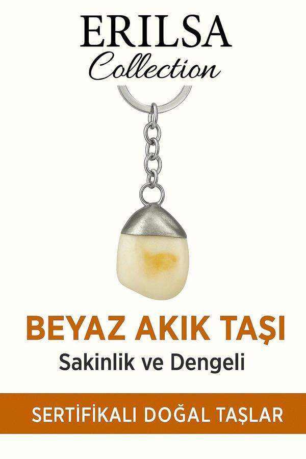 Sertifikalı Beyaz Akik Taşı Anahtarlık – Saflık, Huzur ve Enerji Dengeleyici Taş - Image 1