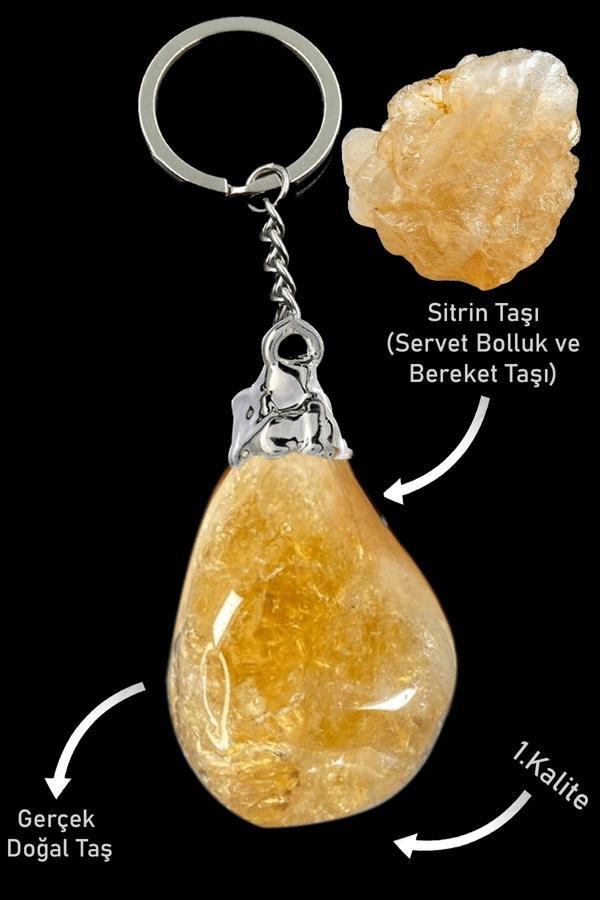 Sertifikalı Gerçek Sitrin Taşı Doğal Taş Anahtarlık - Image 1