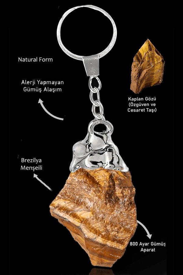 Sertifikalı Ham İşlenmemiş Kaplan Gözü Taşı Doğal Taş Anahtarlık - Image 1