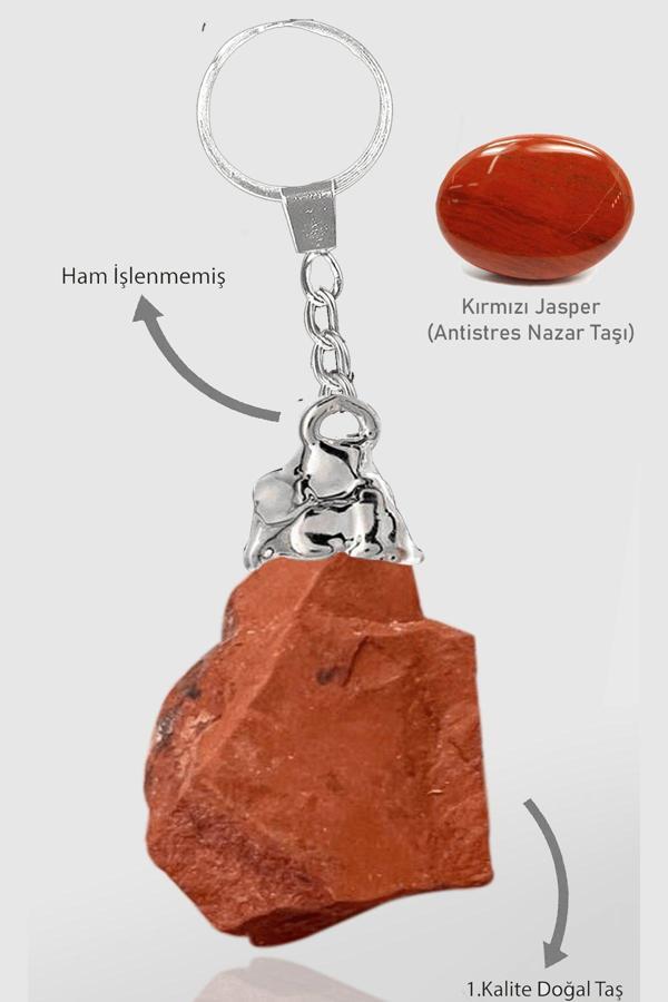 Sertifikalı Ham İşlenmemiş Model Kırmızı Jasper Taşı Doğal Taş Anahtarlık - Image 1