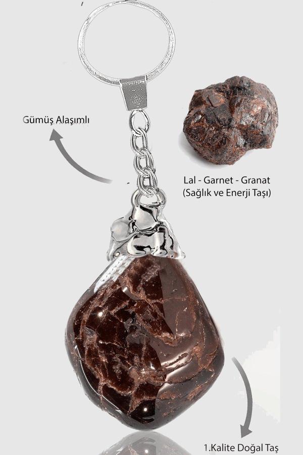 Sertifikalı Ham İşlenmemiş Model Lal - Garnet - Granat Taşı Doğal Taş Anahtarlık - Image 1