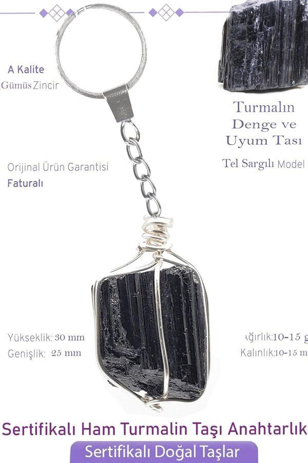 Sertifikalı Ham İşlenmemiş Turmalin Taşı Anahtarlık - Tel Sargılı - Image 1
