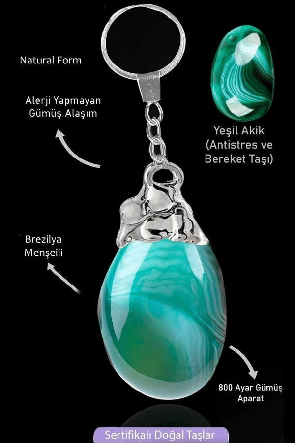 Sertifikalı Ham Model Yeşil Akik Taşı Doğal Taş Anahtarlık - Image 1