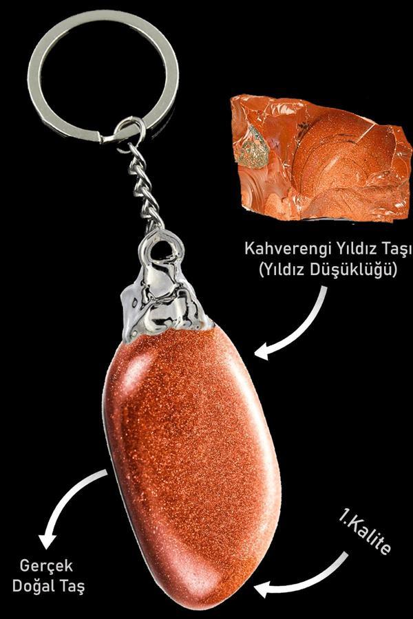 Sertifikalı Kahverengi Yıldız Taşı Doğal Taş Anahtarlık - Image 1