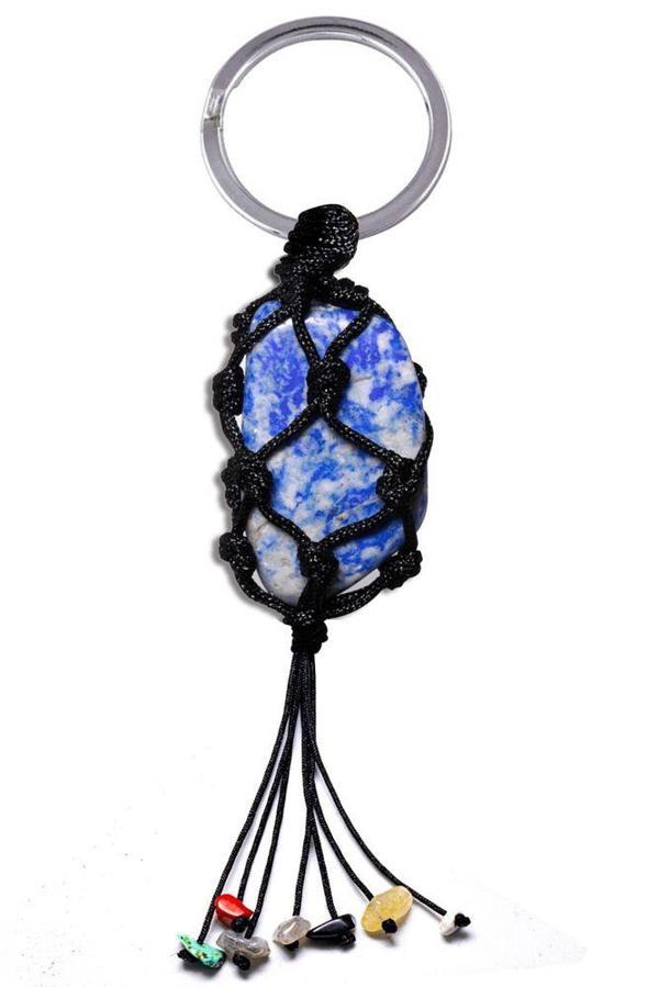 Sertifikalı Lapis Lazuli Taşı 7 Çakra Doğal Taş Anahtarlık - Image 1