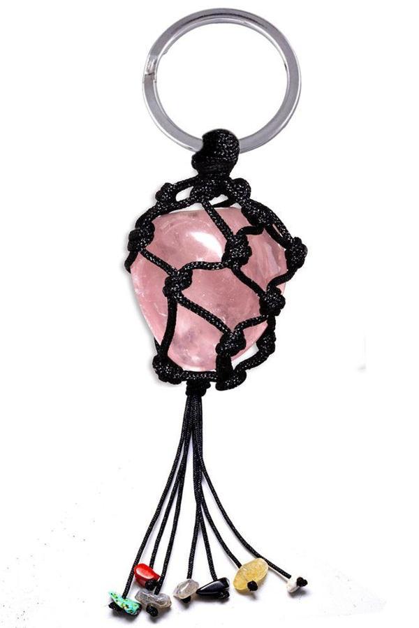 Sertifikalı Pembe Gül Kuvars Taşı 7 Çakra Doğal Taş Anahtarlık - Image 1