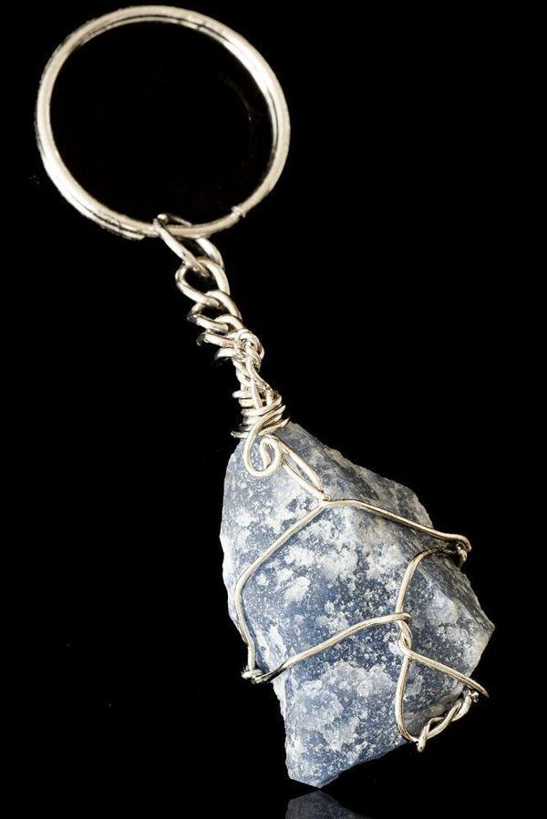 Sertifikalı Tel Sargılı Ham Işlenmemiş Angelit Melek Taşı Anahtarlık - Image 1