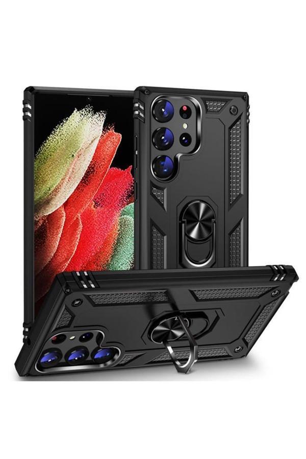 Galaxy S23 Ultra Kılıf Yüzüklü Standlı Manyetikli Armor Zırh - Image 1
