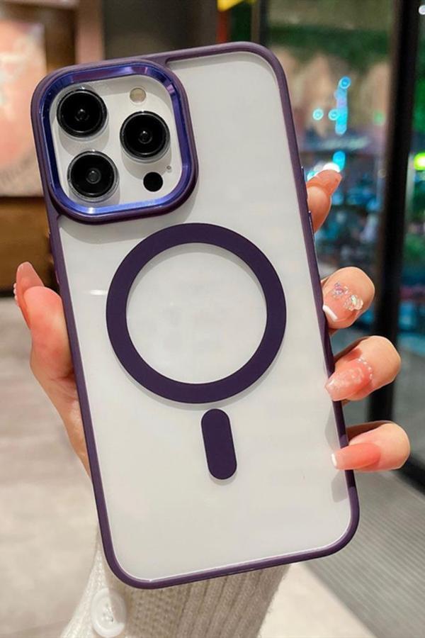 iPhone 15 Pro Kılıf Renkli Kenar Şeffaf Kamera Çevresi Metal Magsafe TPU Silikon - Image 1