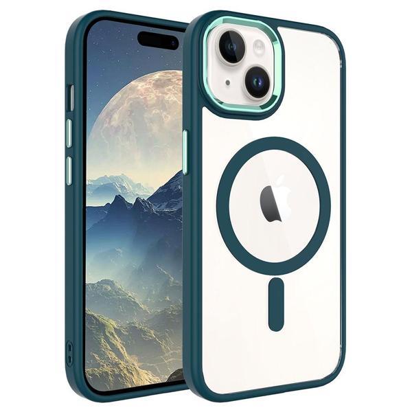 Apple iPhone 15 Plus Kılıf Renkli Kenar Şeffaf Kamera Çevresi Metal Magsafe TPU Silikon - Image 1