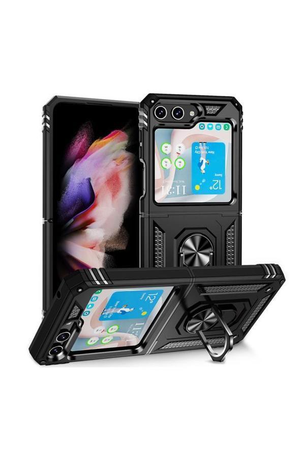 Galaxy Z Flip 5 Kılıf Yüzüklü Standlı Manyetikli Armor Zırh - Image 1
