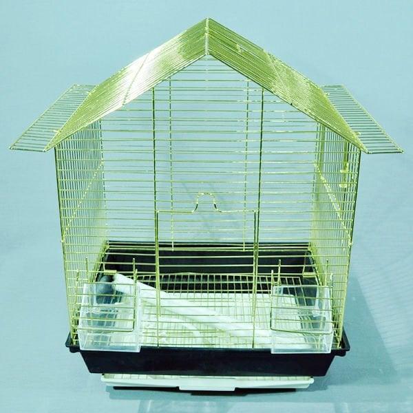 Euro Gold Kuş Telli Üçgen Çatılı Kuş Kafesi Pirinç 34.5x28x45.5 Cm - Image 1
