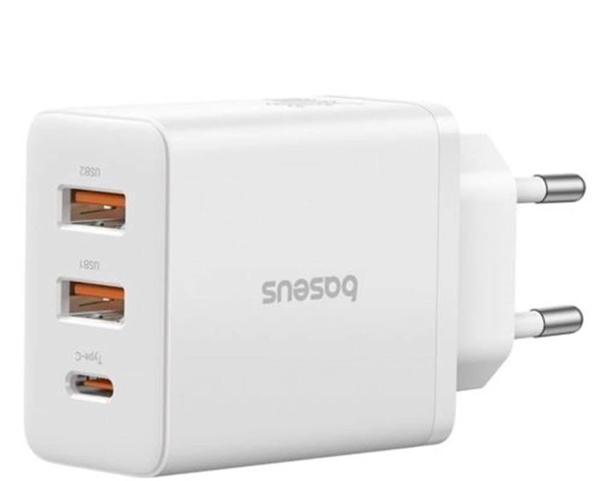 BASEUS P10111402213-00 Cube Hızlı 2 USB-A + Type-C 30W Şarj Cihazı Beyaz - Image 1