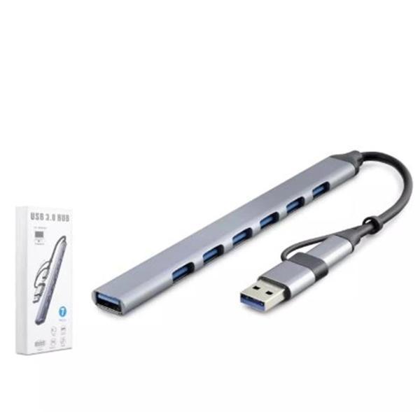 HADRON HDX7033 TYPE-C + USB3.0 HUB 6-USB2.0 + USB3.0 GRİ - Image 1