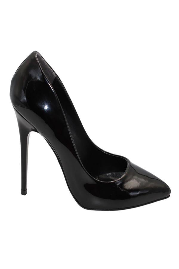 Celira Siyah Rugan Topuklu 10 Cm Kadın Stiletto Ayakkabı - Image 1