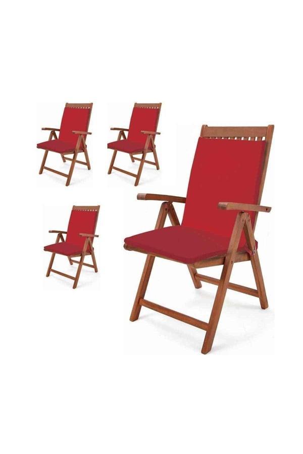 Mer-Tim Ezberbozan Ev Tekstili Mer-Tim Bahçe Balkon Salon Kırmızı Sandalye Minderi (Arkalıklı) 4 Lü - Image 1