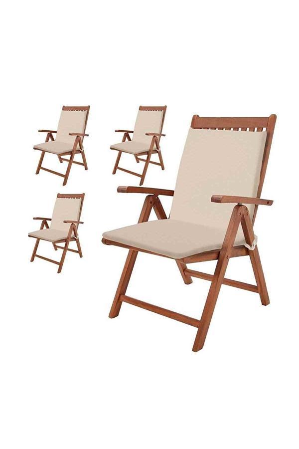 Mer-Tim Ezberbozan Ev Tekstili Mer-Tim Bahçe Balkon Salon Krem Sandalye Minderi (Arkalıklı) 4 Lü - Image 1