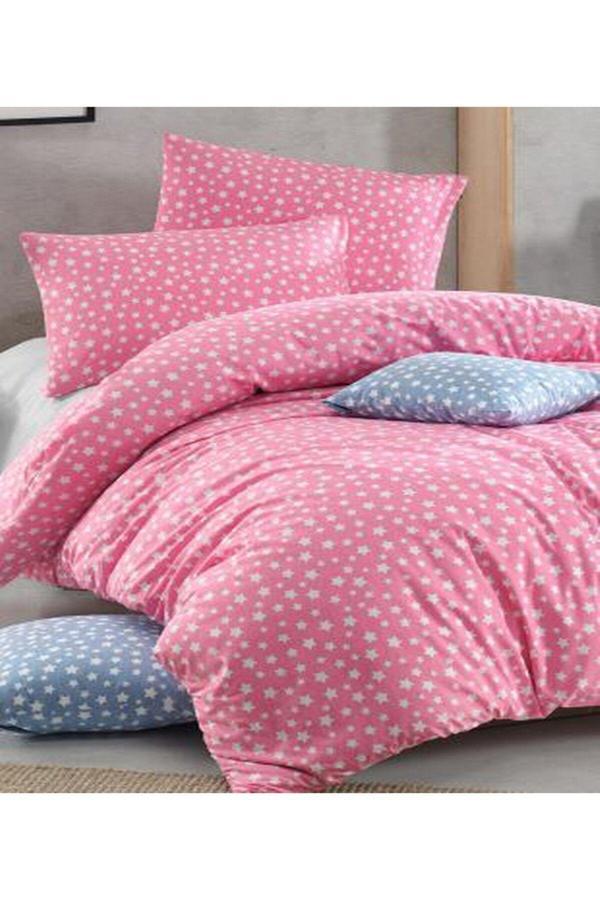 Mer-Tim Ezberbozan Ev Tekstili Mer-Tim Pamuklu Ranforce Battal Boy Pembe Yıldız 220X240 Nevresim Seti (Çarşaf Dahil Değildir) - Image 1