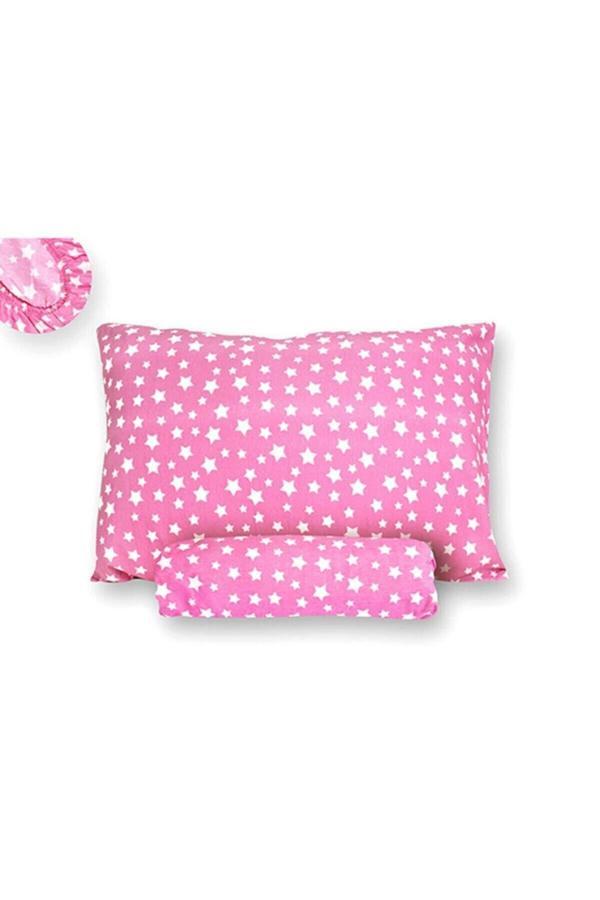 Mer-Tim Ezberbozan Ev Tekstili Mer-Tim Pamuklu Ranforce Tek Kişilik Ara Ölçü Lastikli Çarşaf Takımı 120X200 - Pembe Yıldız Desenli - Image 1