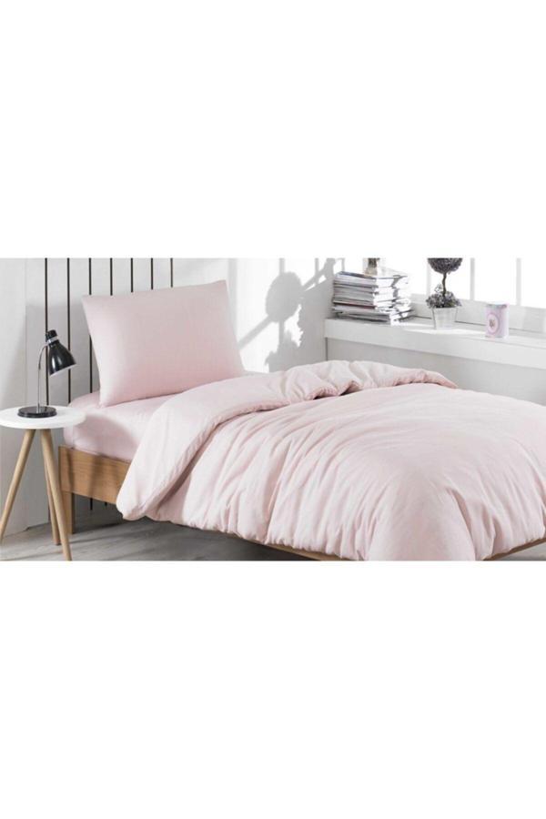 Mer-Tim Ezberbozan Ev Tekstili Mer-Tim Tek Kişilik Pamuklu Ranforce Lastikli Nevresim Takımı 160X220 - Toz Pembe - Image 1