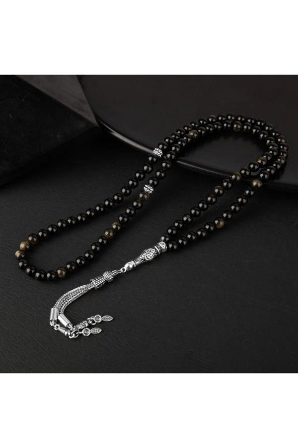 Sertifikalı Gold Obsiyen Doğal Taş Tesbih 99luk 6mm - Image 1